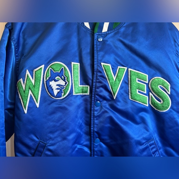 Vintage 1990s Minnesota Timberwolves Satin Starter Bomber Jacket Sz L - Picture 2 of 11